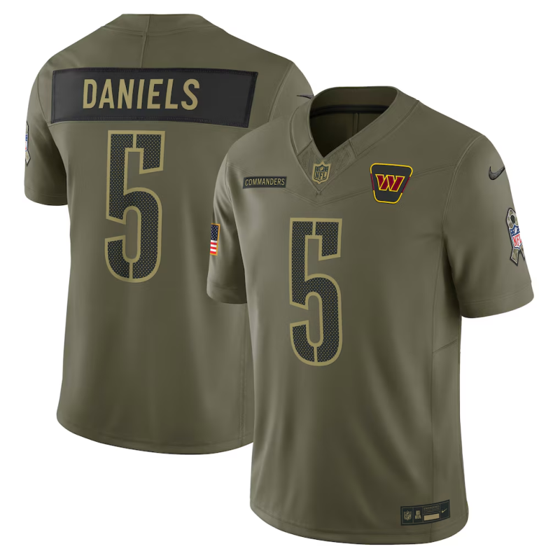 Men NFL Washington Commanders #5 Daniels green salute service 2025 Nike jersey